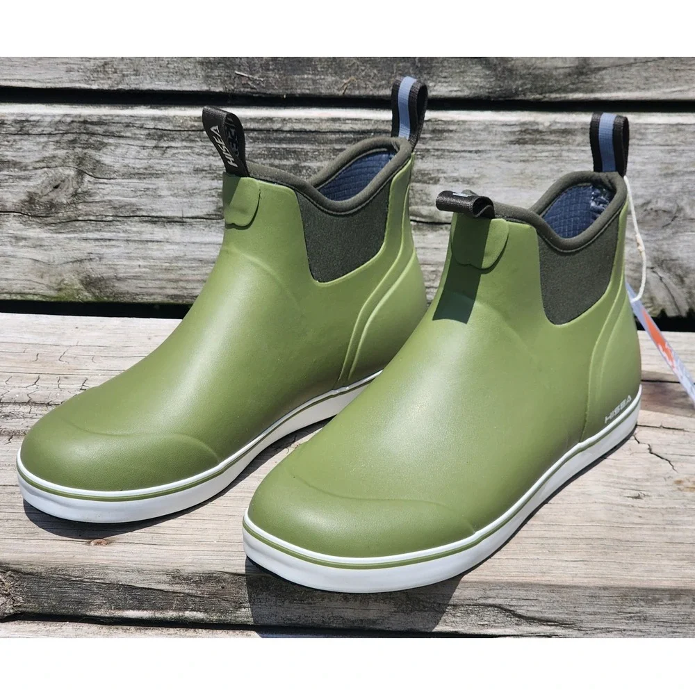 New Hisea Womens Olive Green Waterproof Rubber Ankle Rain Boots Size 11